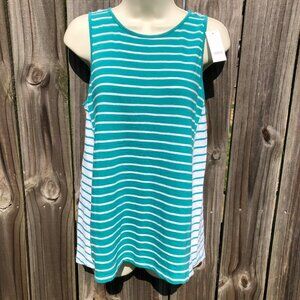 Ann Taylor XS NWT Loft Green Striped Tank Top White Sleeveless Shirt Blouse